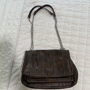 H&M Brown Leather Shoulder Bag with Flap Closure